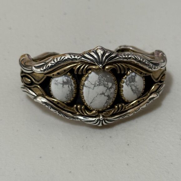 Carolyn Pollack American West 3 Stone Howlite Sterling Cuff Bracelet - Picture 5 of 8